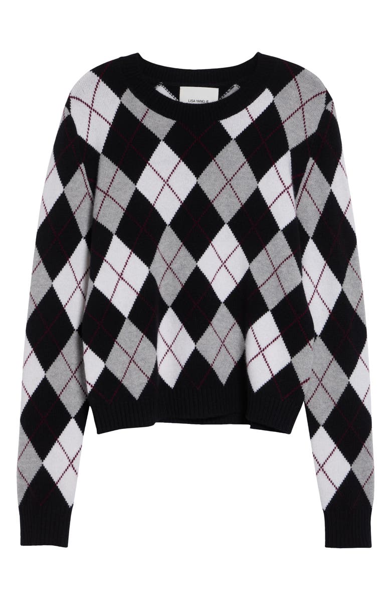 Lisa Yang Antoni Argyle Plaid Cashmere Sweater, Main, color, Black/Cream/Dove Grey/Deep Plu