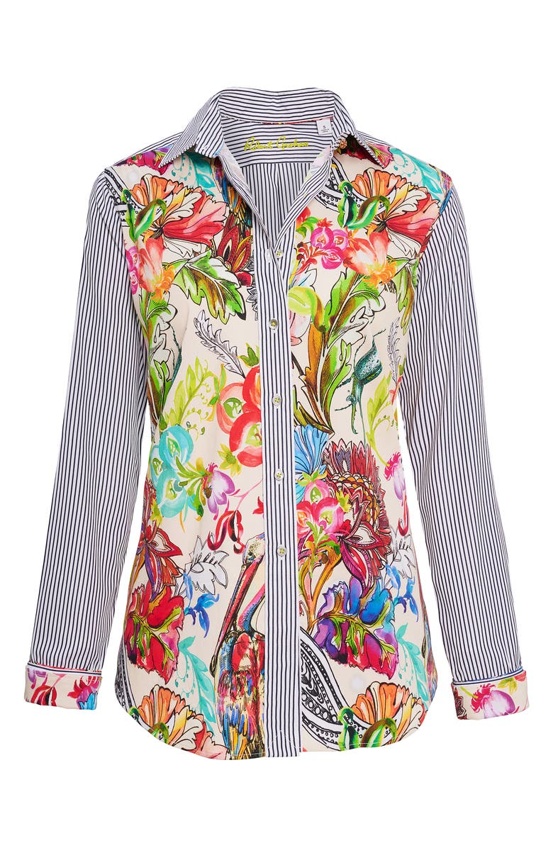 Robert Graham Carrie Floral & Stripe Print Button-Up Shirt, Alternate, color, Multi