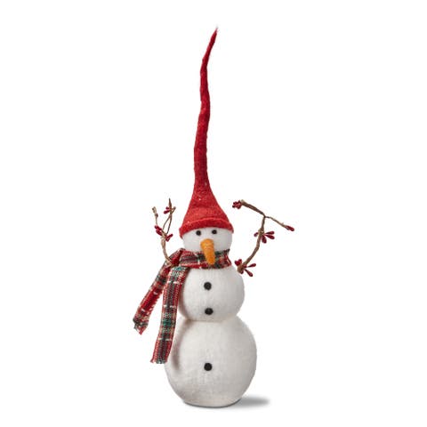 Large Multicolor Snowman Figurine with Branch Arms Decorative