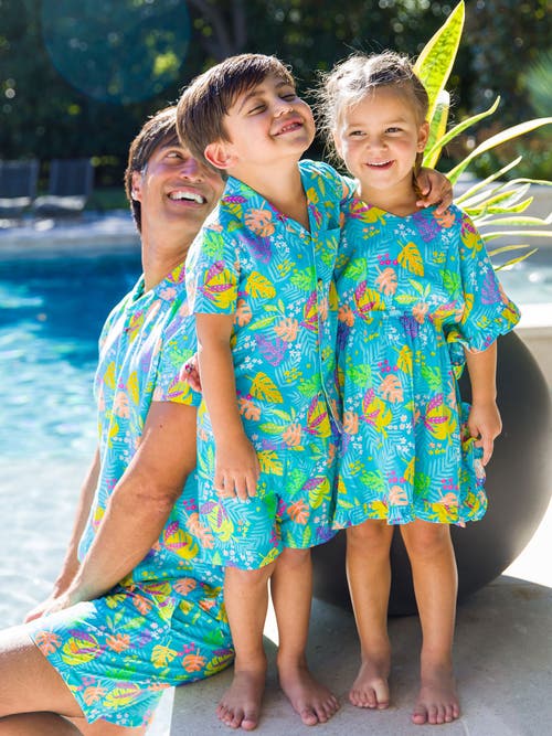 Shop Ruggedbutts Boys Short Sleeve Camp Shirt In Neon Tiki Vibes