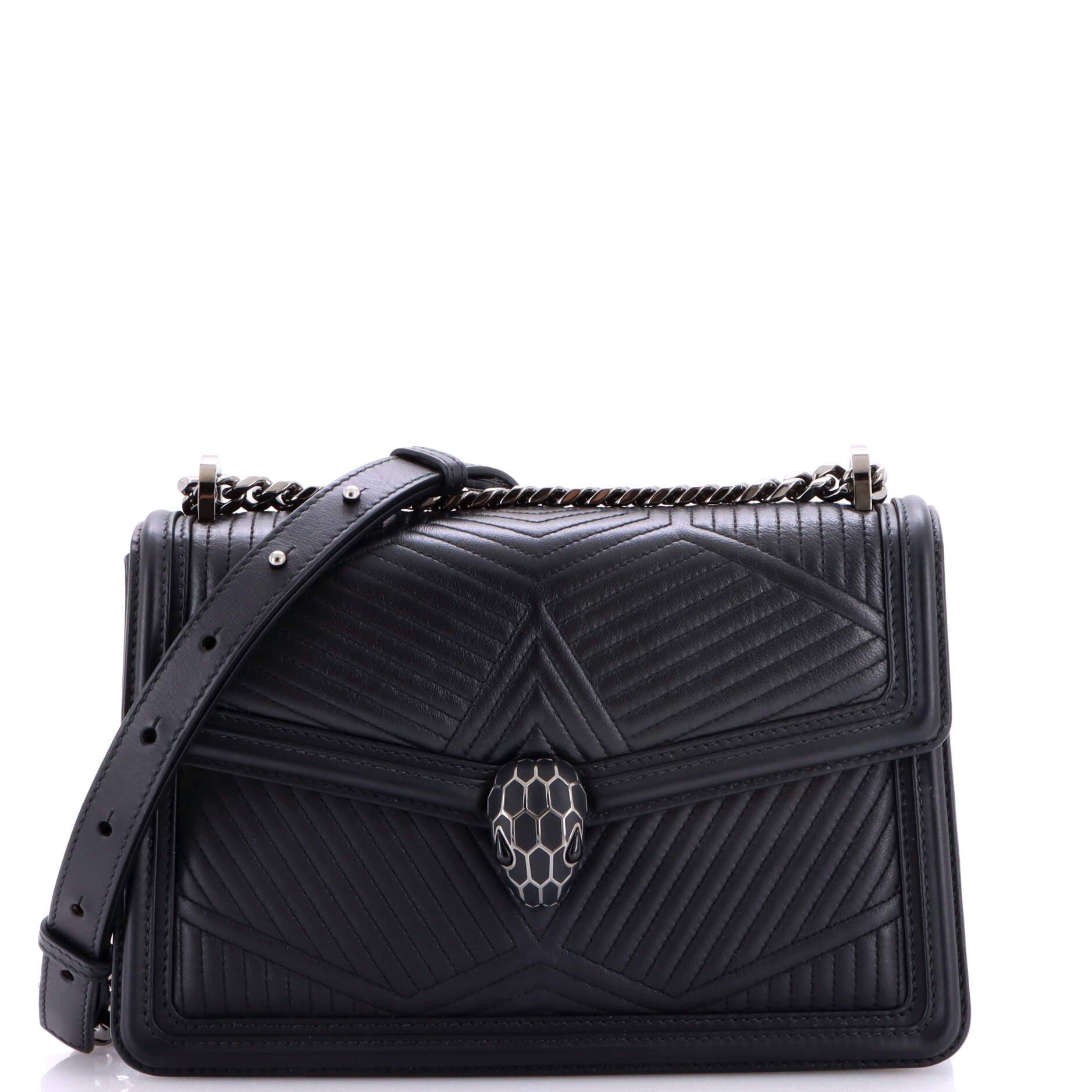 Serpenti Forever Shoulder Bag Quilted Leather Small, Main, color, Black