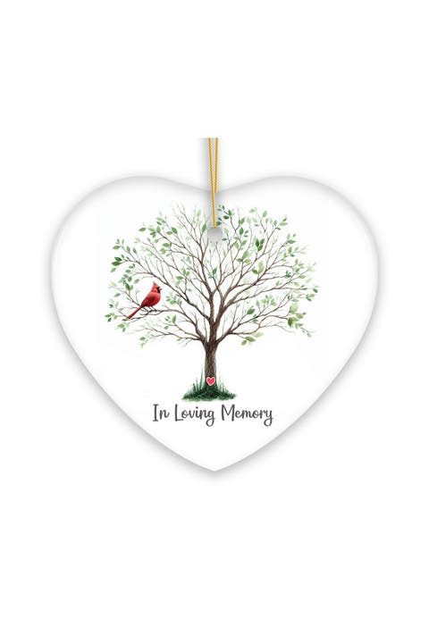 Cardinal Memory Tree Heart Ceramic Ornament - Version 1