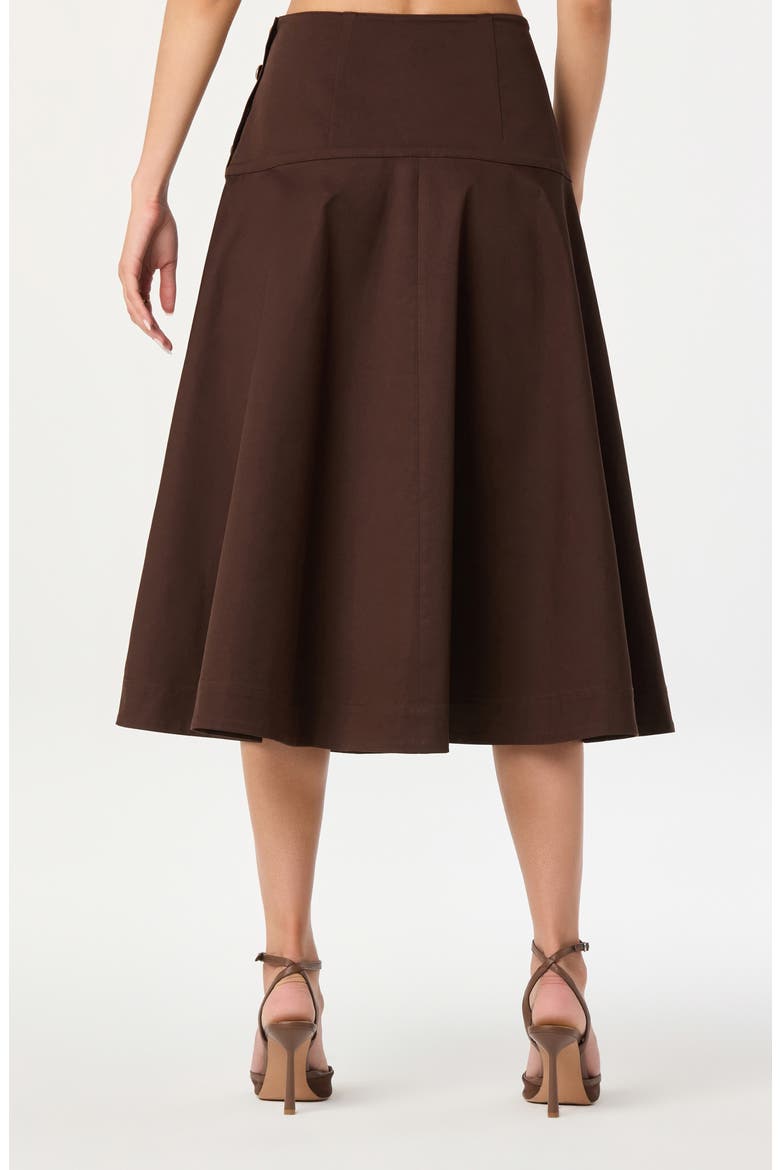 Drop Waist Stretch Cotton Midi Skirt, Alternate, color, BROWN