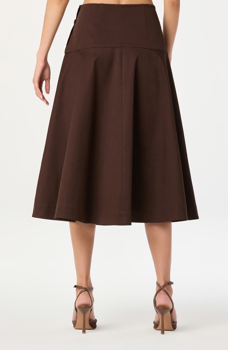 ASTR the Label Drop Waist Stretch Cotton Midi Skirt, Alternate, color, Brown