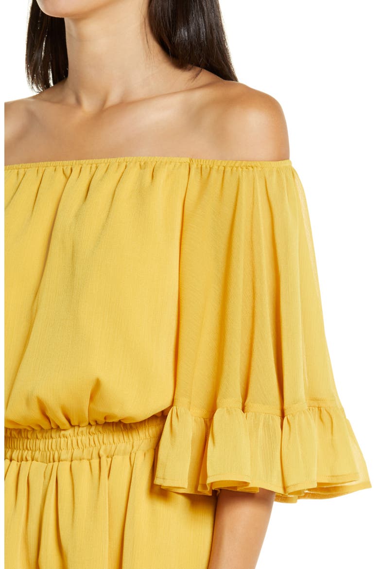 Off the Shoulder Ruffle Sleeve Romper, Alternate, color, HONEY YELLOW