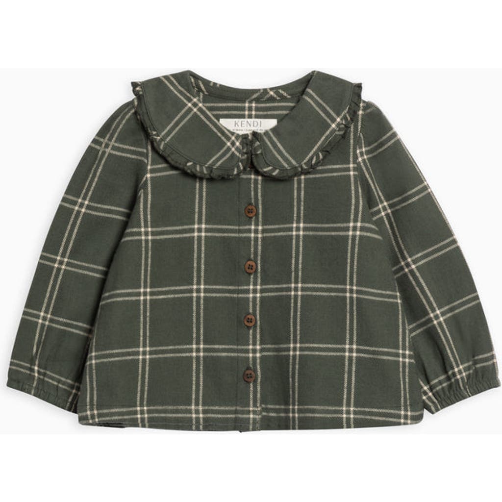 Kendi Yael Flannel Ruffle Collared Shirt In Green