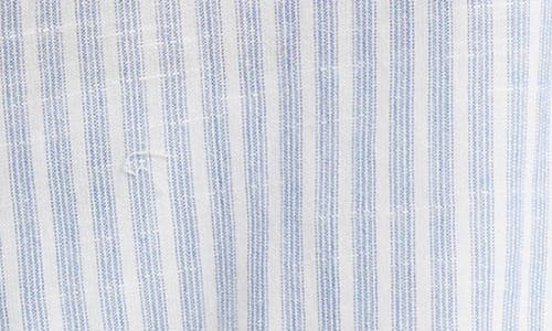 Democracy Stripe Ruffle Front Cap Sleeve Poplin Top In Blue