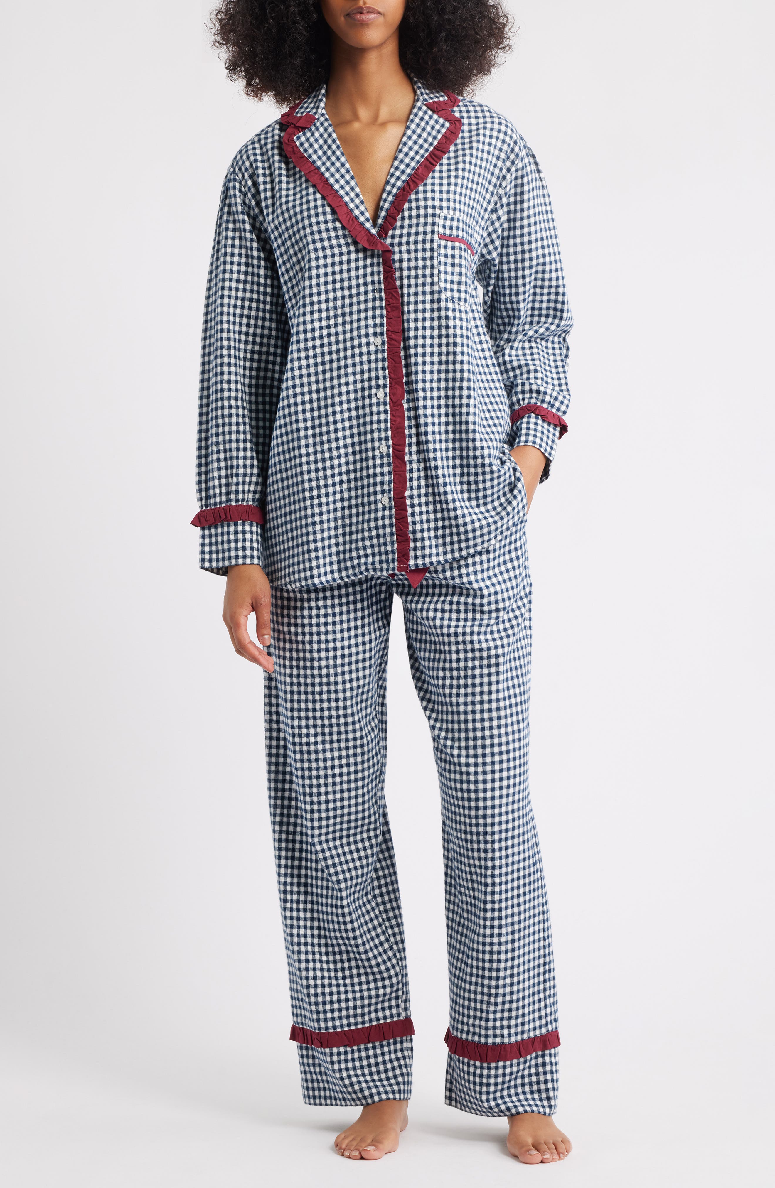 Damson Madder Antonia Gingham Organic Cotton Pajamas in Navy 