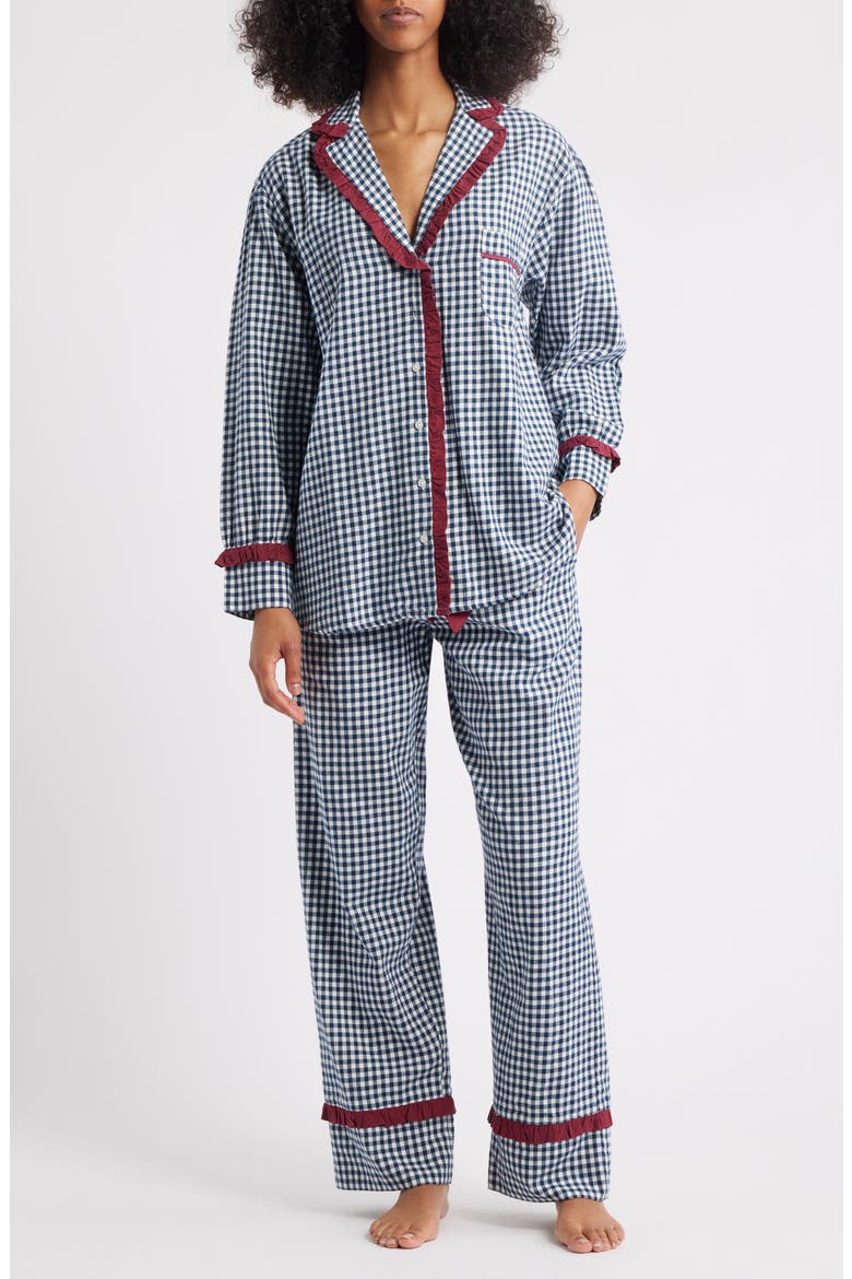 Antonia Gingham Organic Cotton Pajamas, Main, color, NAVY