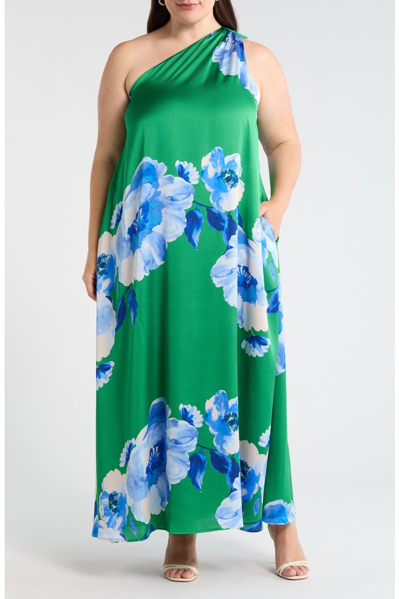 Glena Floral One Shoulder Maxi Dress, Main, color, GREEN-BLUES