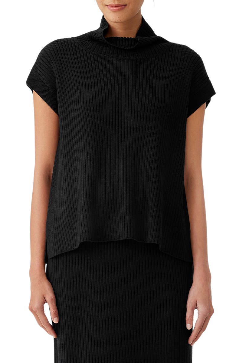 Eileen Fisher Turtleneck Merino Wool Short Sleeve Sweater, Main, color,