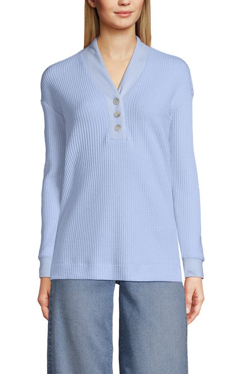 Long Sleeve Waffle Shawl Collar Henley