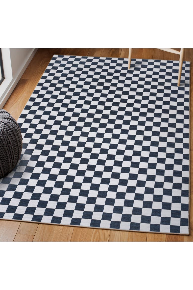 Ainsley Modern Cottage Checkerboard Washable Area Rug, Alternate, color, Dark Blue-White