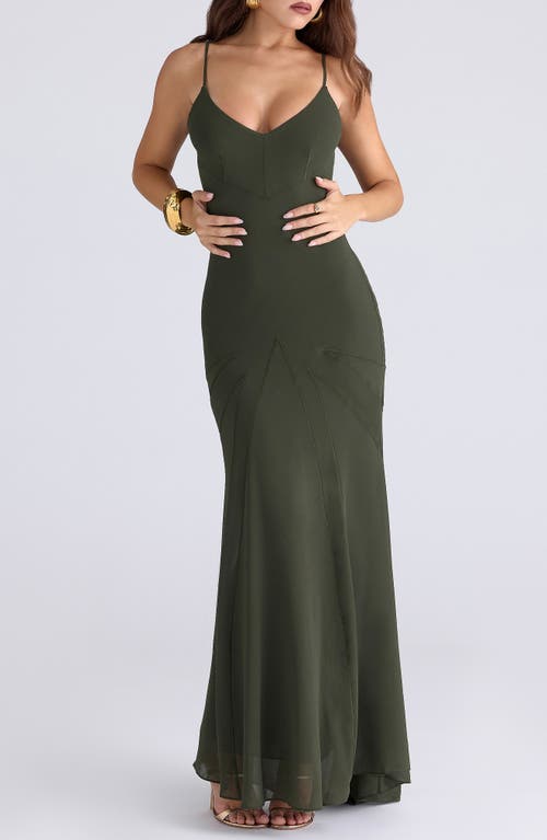 House Of Cb Womens Forest Green Sacha Georgette Panelled Woven Maxi Dress In Green