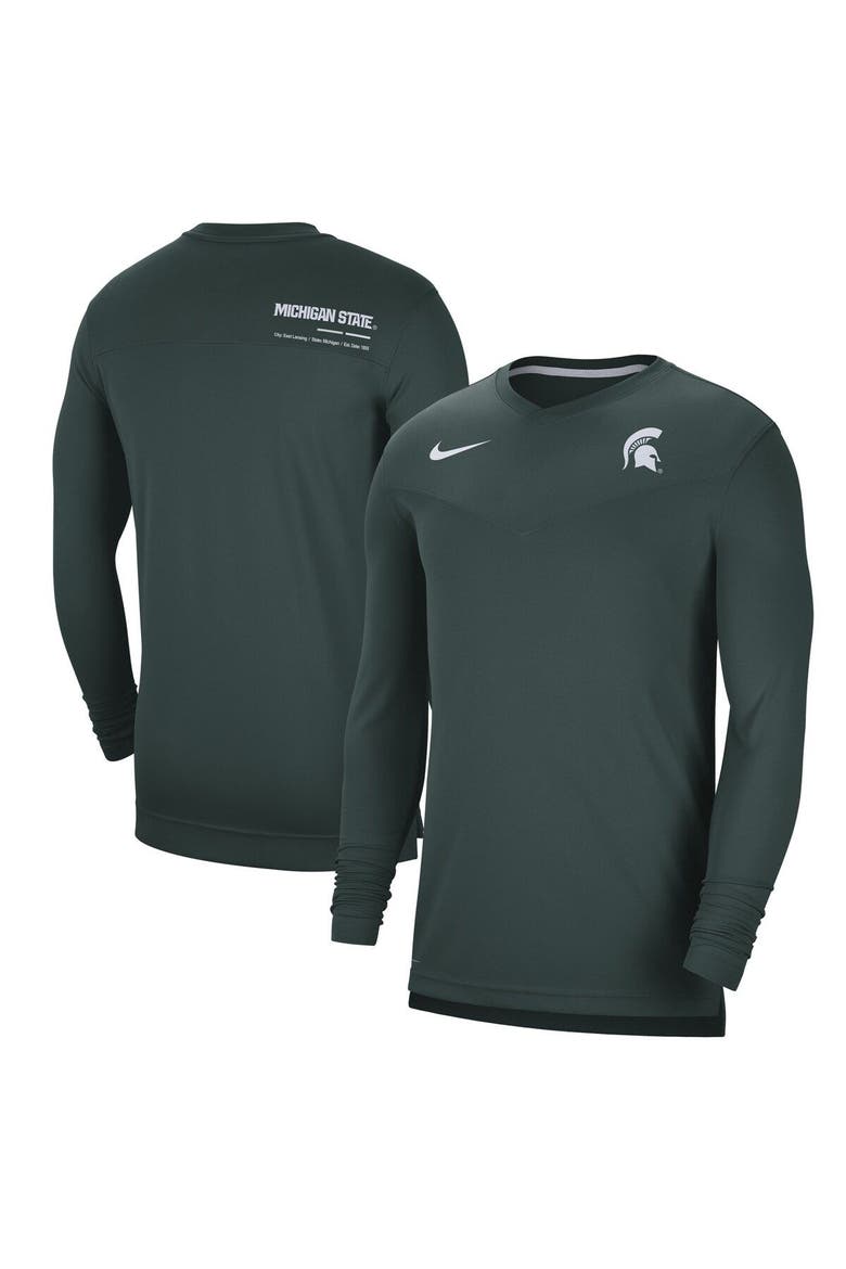 Men's Nike Green Michigan State Spartans 2022 Coach Performance Long Sleeve V-Neck T-Shirt, Main, color, Green