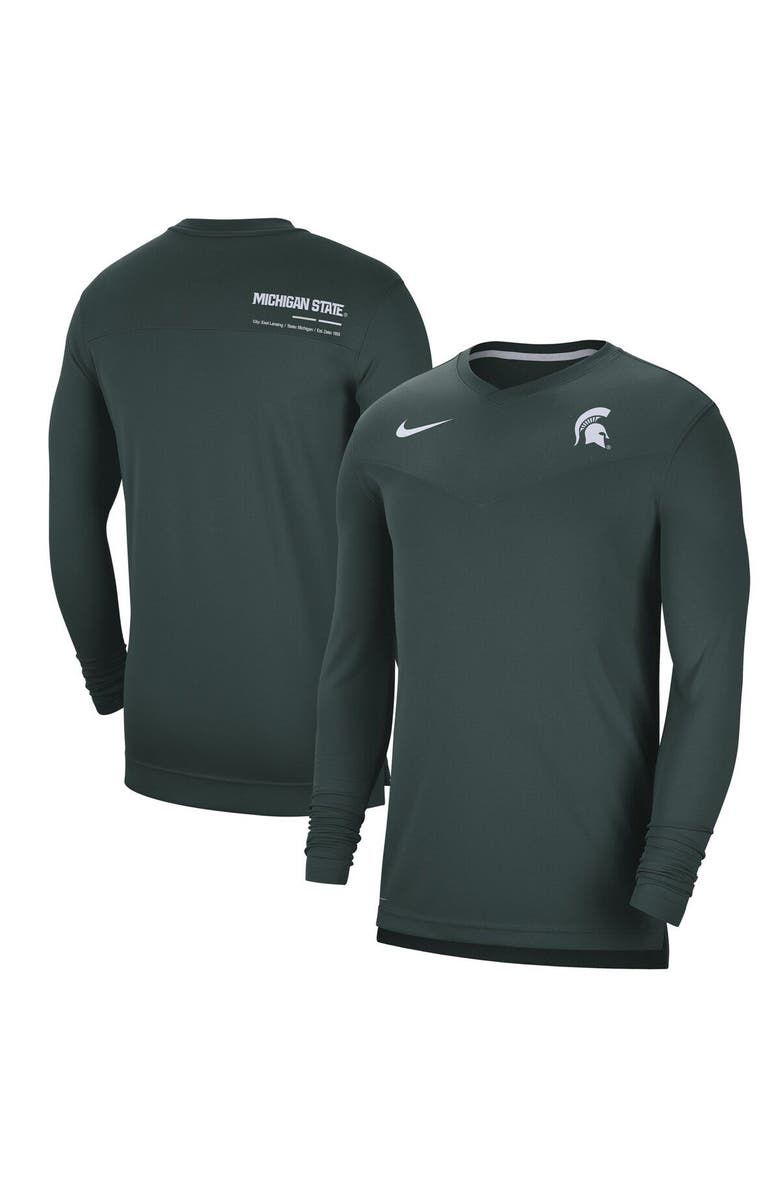 Nike Men's Nike Green Michigan State Spartans 2022 Coach Performance Long Sleeve V-Neck T-Shirt, Main, color, Green