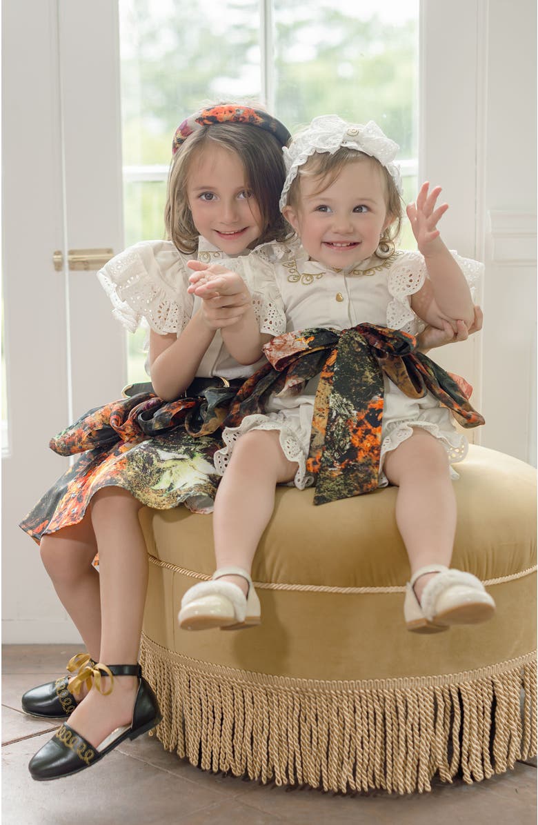 Petite Maison Kids Alexis Blouse and Skirt Set, Alternate, color, Brown Flower Print