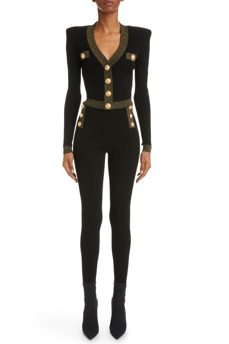 Metallic Trim V-Neck Cardigan, Alternate, color, BLACK/ GOLD