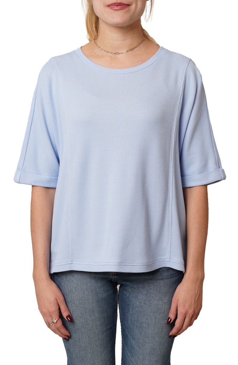 CYRUS Crewneck Elbow Sleeve Waffle Knit Top, Main, color, Sky Blue