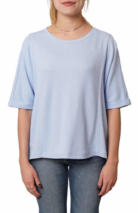 CYRUS Crewneck Elbow Sleeve Waffle Knit Top