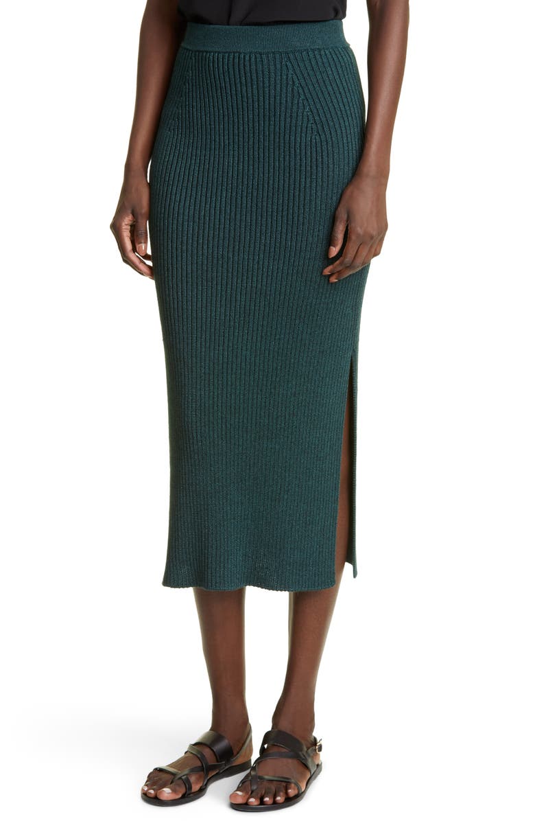 Loro Piana Rib Linen & Silk Midi Skirt, Alternate, color, 
