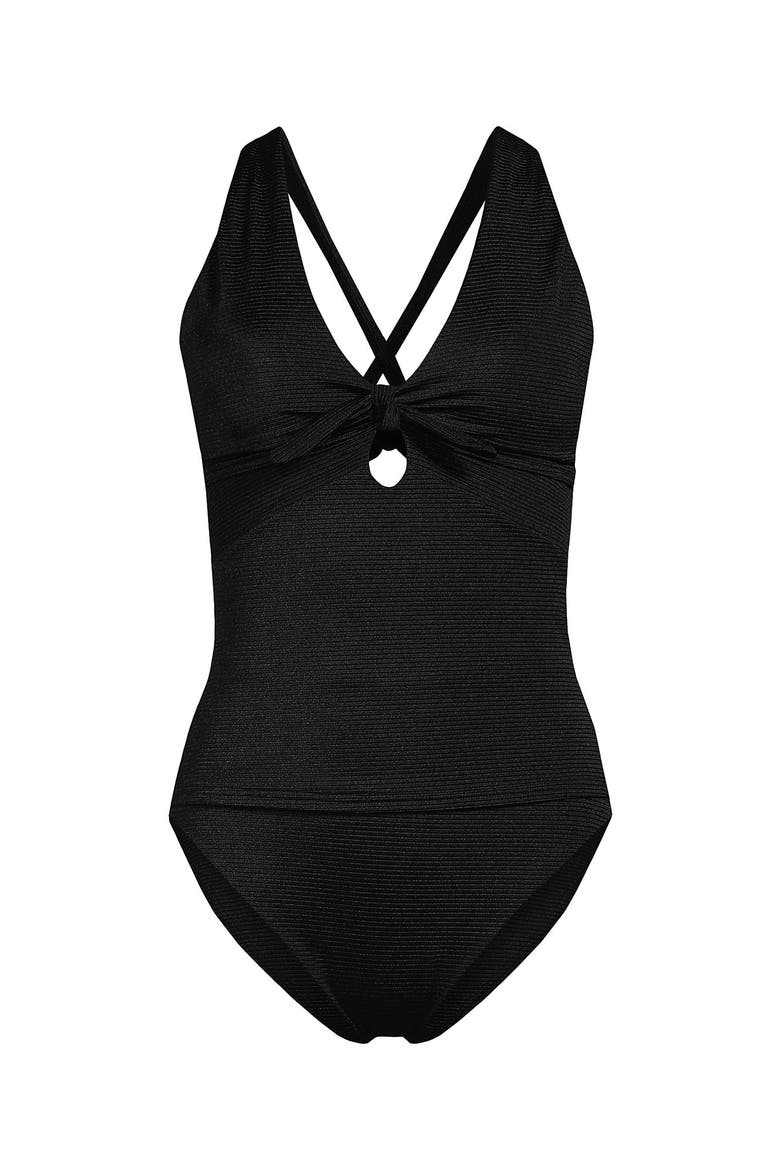 Plus Size Shine Ribbed Tankini Top and High Waisted Bottom Swimsuit Set, Alternate, color, Black Ottoman