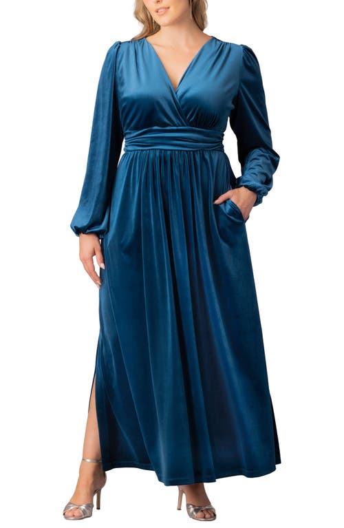 Kiyonna Vivienne Long Sleeve Velvet Gown In Blue