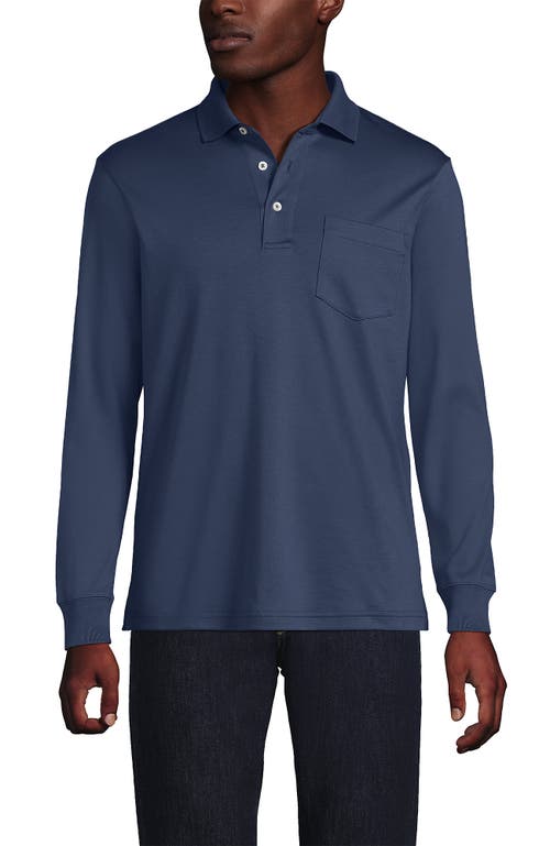Lands' End Long Sleeve Cotton Supima Polo Shirt With Pocket In Blue