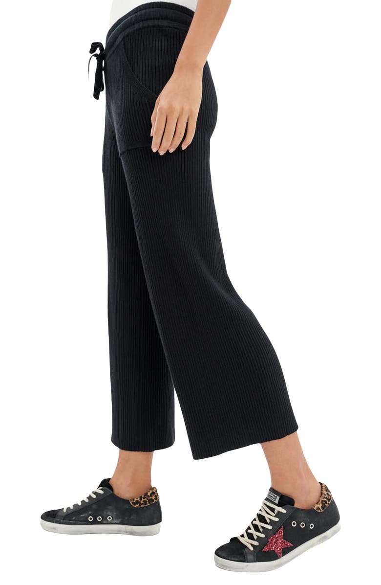 Splendid Georgie Rib Wide Leg Crop Pants, Alternate, color, Black