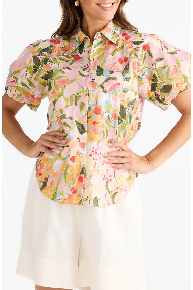 Meadow Floral Puff Sleeve Button-Up Top, Main, color, ZOES GARDEN