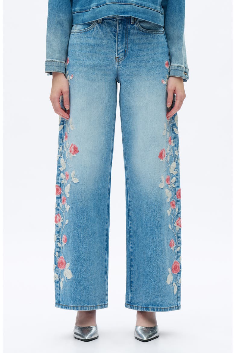 Floral Embroidered High Waist Barrel Leg Jeans, Main, color, LIGHT BLUE