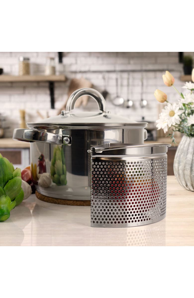 OSTER Sangerfield 5 Piece 4 Quart Stainless Steel Dutch Oven with Lid and 3-Section Dividers, Alternate, color, Grey