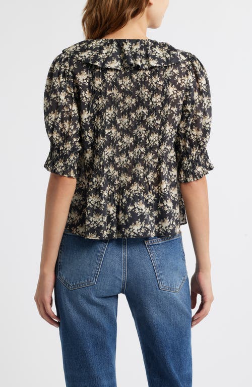 Doen Henri Ruffled Pintucked Floral-print Organic Cotton-voile Top In Black