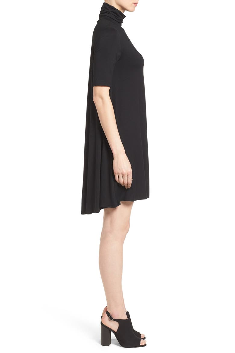'Maggie' Turtleneck Trapeze Dress, Alternate, color, BLACK