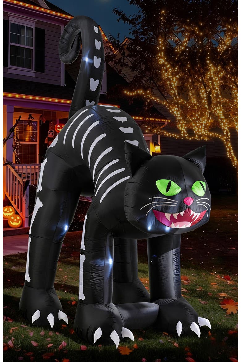 11FT Lighted Inflatable Giant Skeleton Cat Garden Decor, Alternate, color, Blue