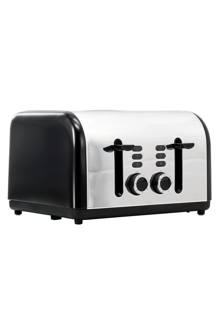 4 Slice Wide Slot 1400W Stainless Steel Toaster, Main, color, Black