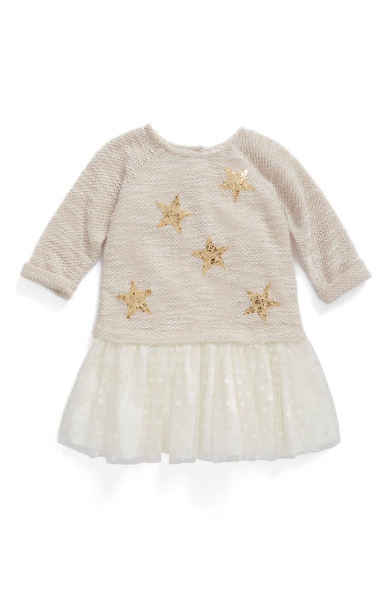 Sequin Star Drop Waist Dress, Main, color, IVORY