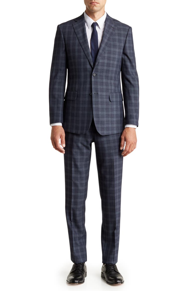 Plaid Two Button Notch Lapel Suit, Main, color, BLUE
