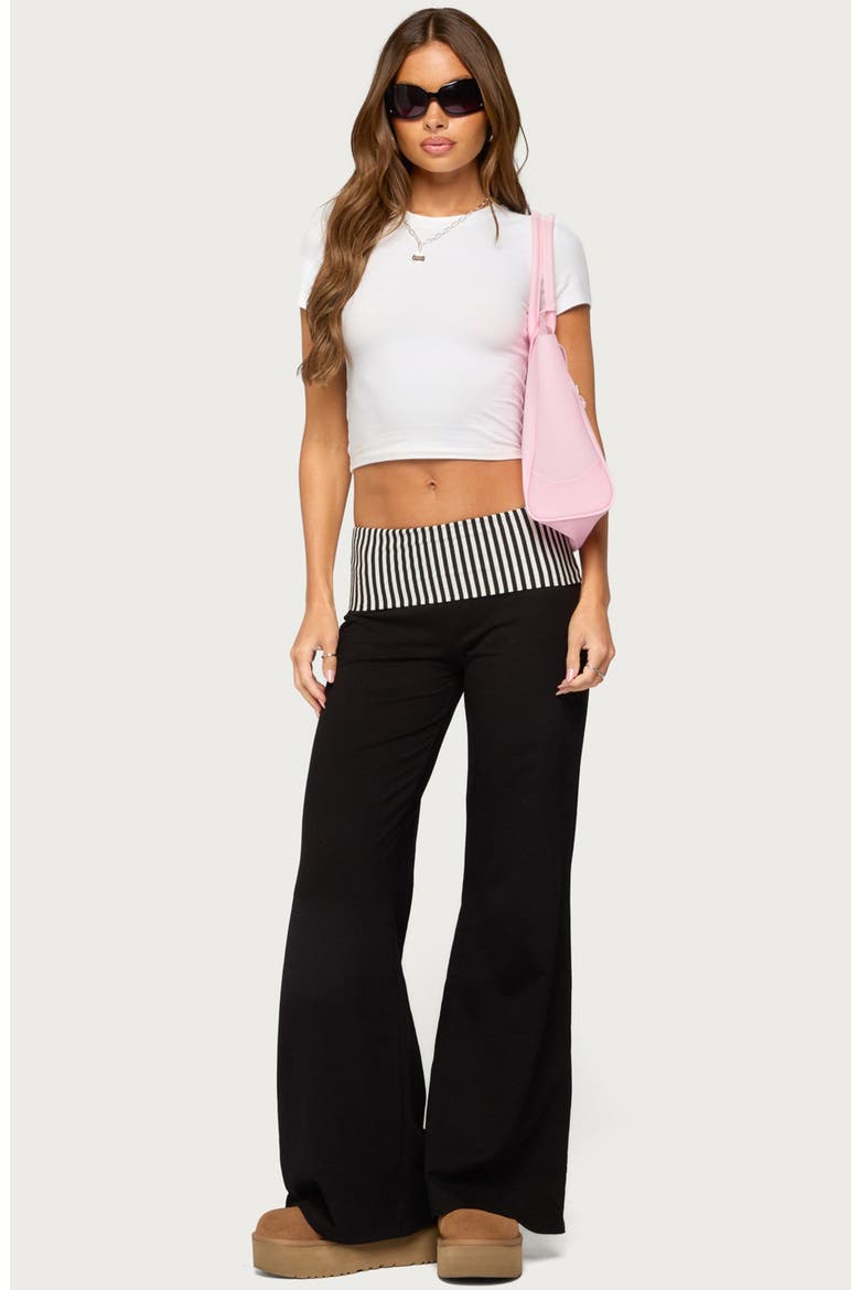 Meshey Striped Foldover Pants, Alternate, color, BLACK