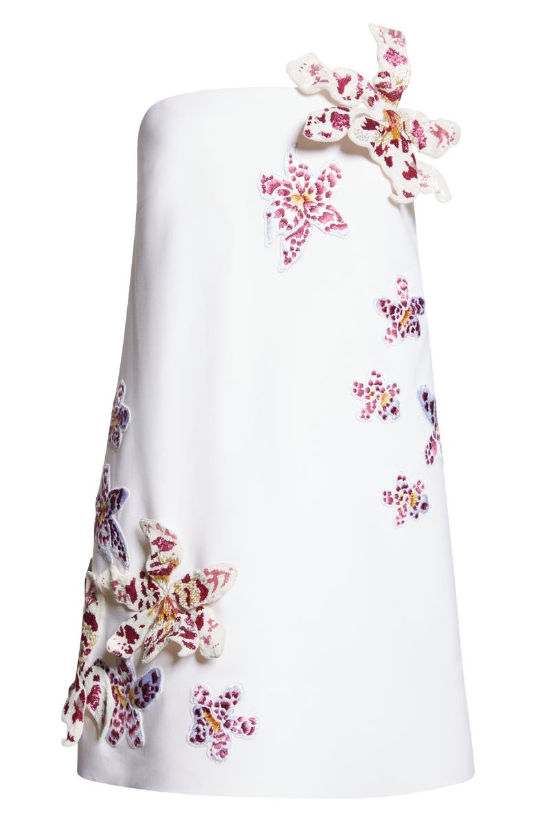Oscar de la Renta Orchid Embroidered Strapless Cocktail Dress, Alternate, color, 