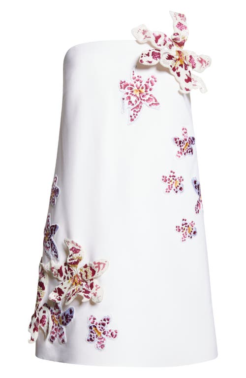 Shop Oscar De La Renta Orchid Embroidered Strapless Cocktail Dress In Ivory