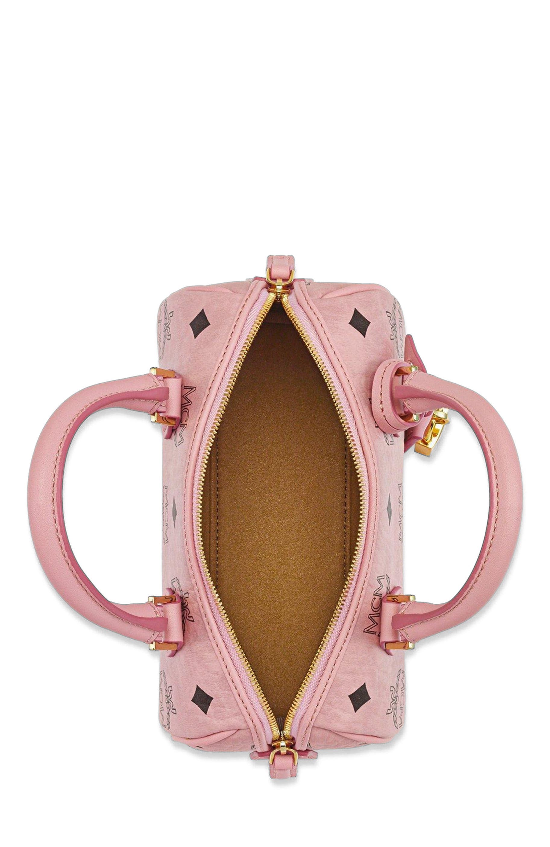 MCM Mini Ella Boston Bag in Visetos, Alternate, color, Soft Pink