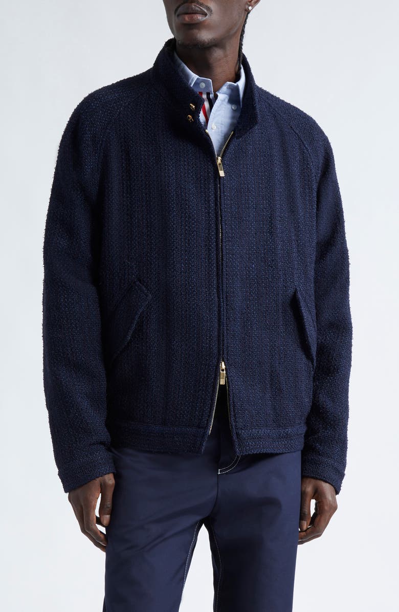 Thom Browne Raglan Sleeve Tweed Jacket, Main, color, Navy