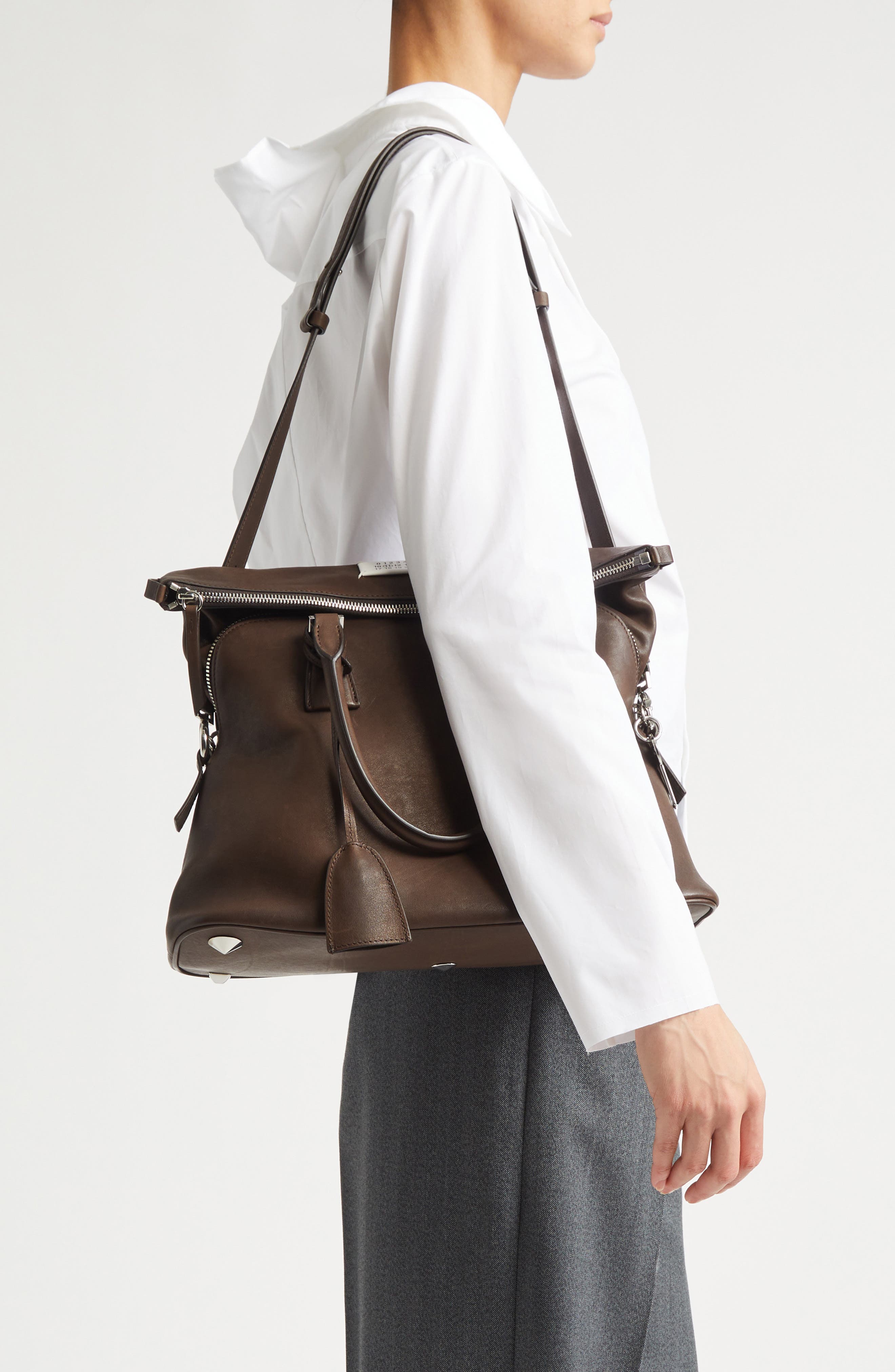 Maison Margiela Medium 5AC Loved To Death Leather Tote, Alternate, color, Ebene