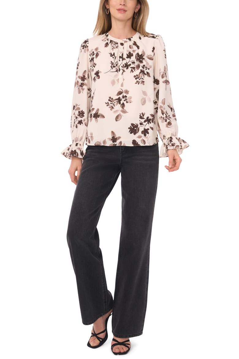 Floral Long Sleeve Top, Alternate, color, OATMEAL