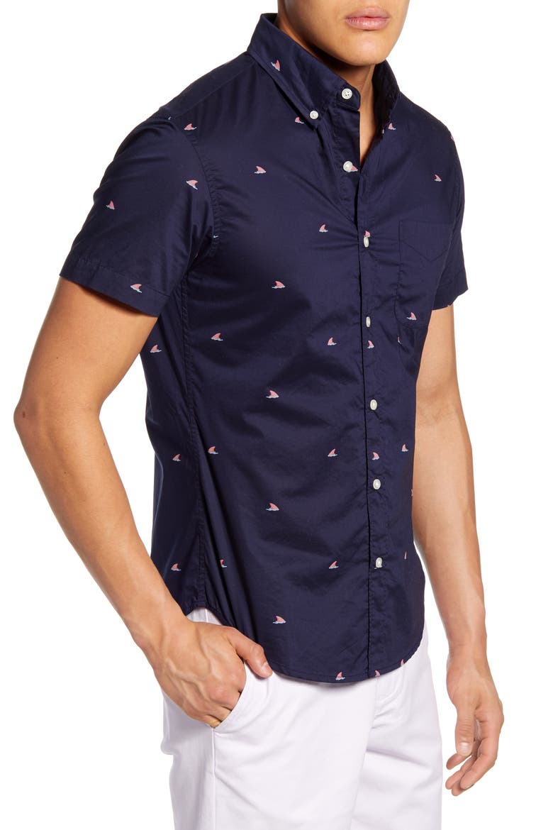 Riviera Slim Fit Shark Fin Short Sleeve Button-Down Shirt, Alternate, color, SHARK FIN FADE OUT PINK