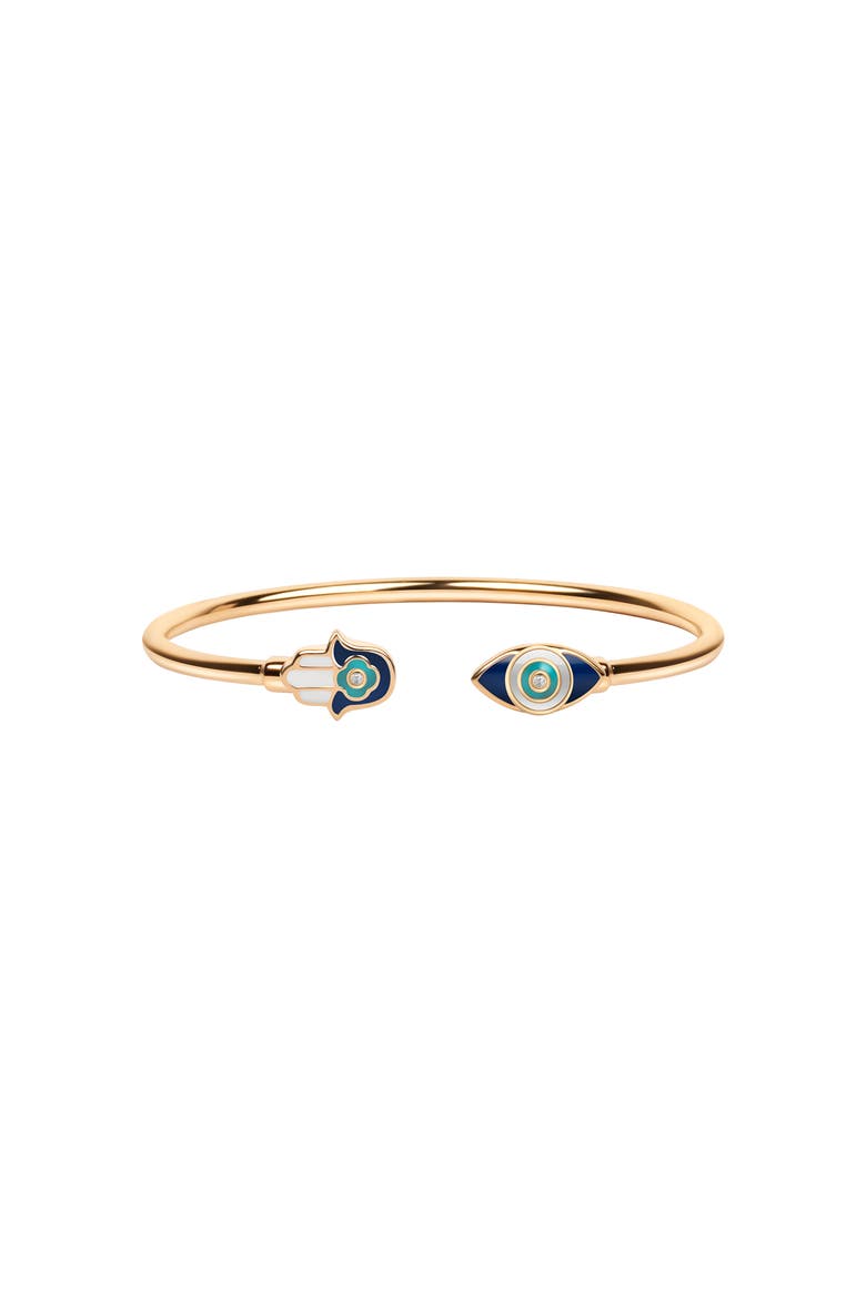 Positive Light - Enamel Hamsa Evil Eye Cuff, Main, color, Gold/navy/white