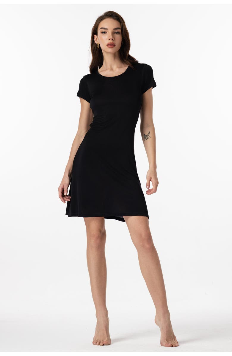 SILKSILKY Silk Knitted Short Sleeve Round Neck Short Nightgown, Alternate, color,