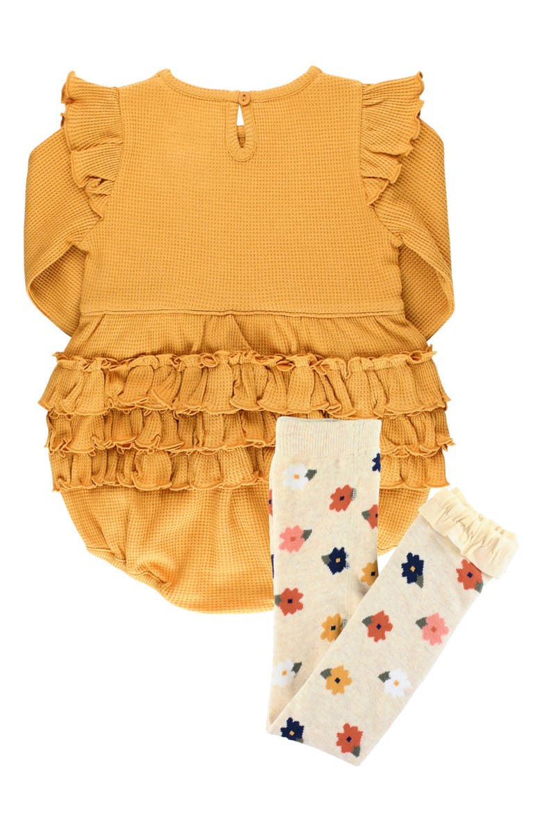 RuffleButts Waffle Bodysuit & Floral Leggings Set, Alternate, color, 