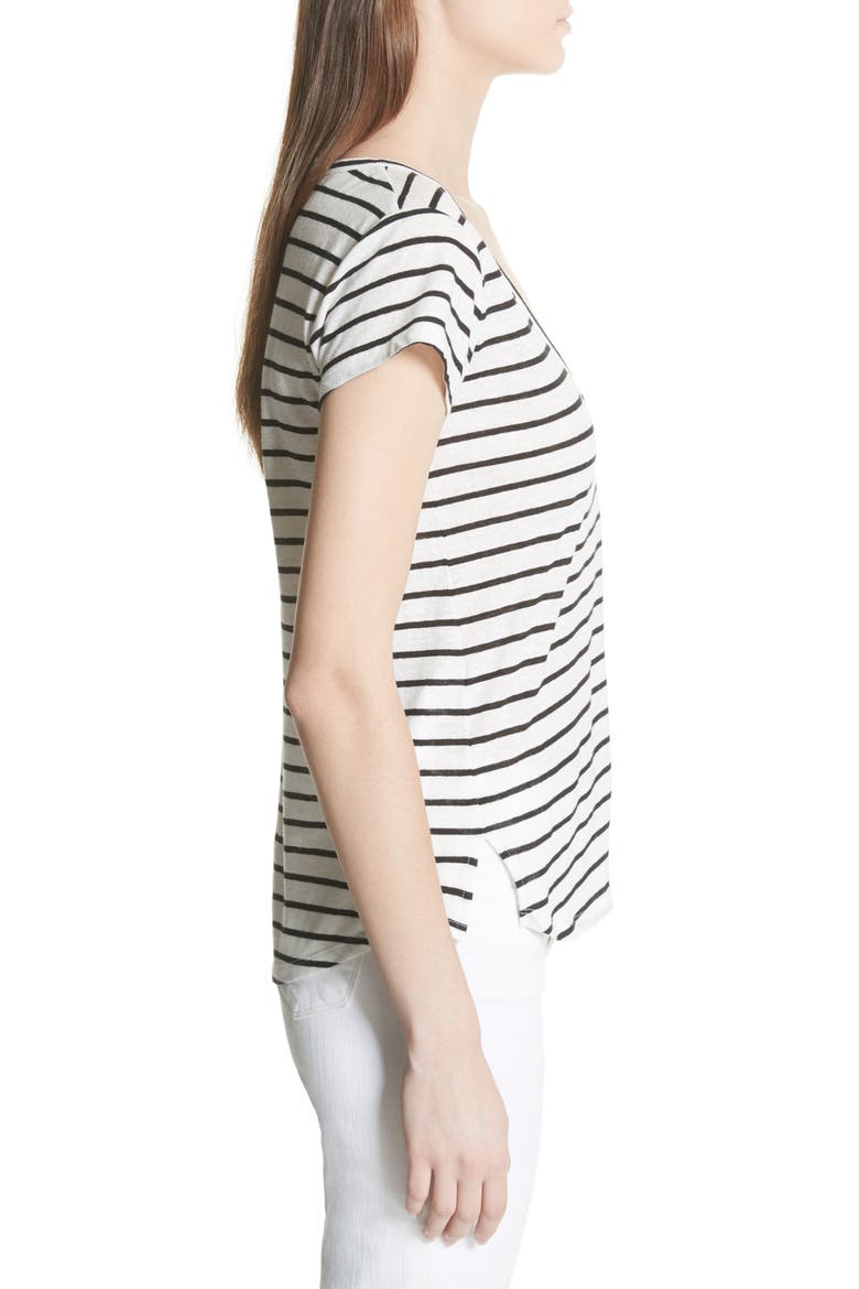 Navigate Stripe Linen Cotton Tee, Alternate, color, WHITE/ BLACK